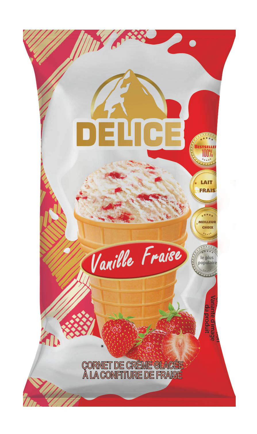 Glace cornet vanille à la confiture de fraise 