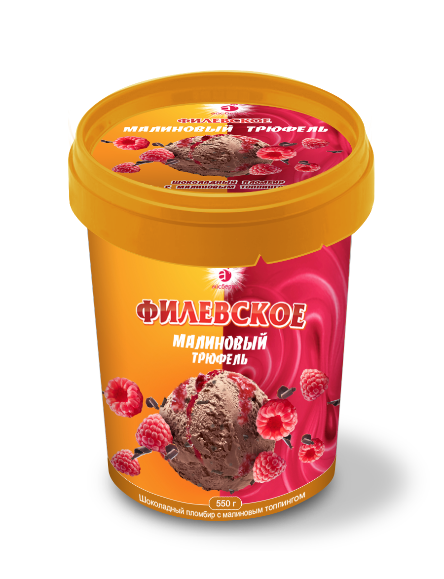 GLACE « FILEVSKOYE » PLOMBIÈRES CHOCOLAT AVEC DES PETITS MORCEAUX DE CHOCOLAT AVEC LA FARCE DE FRAMBOISE