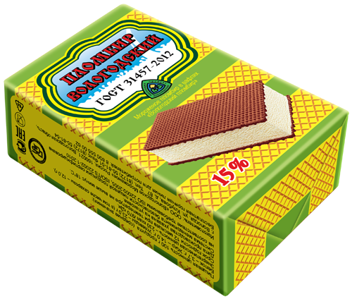 Vologodsky plombir bricket in chocolate wafers